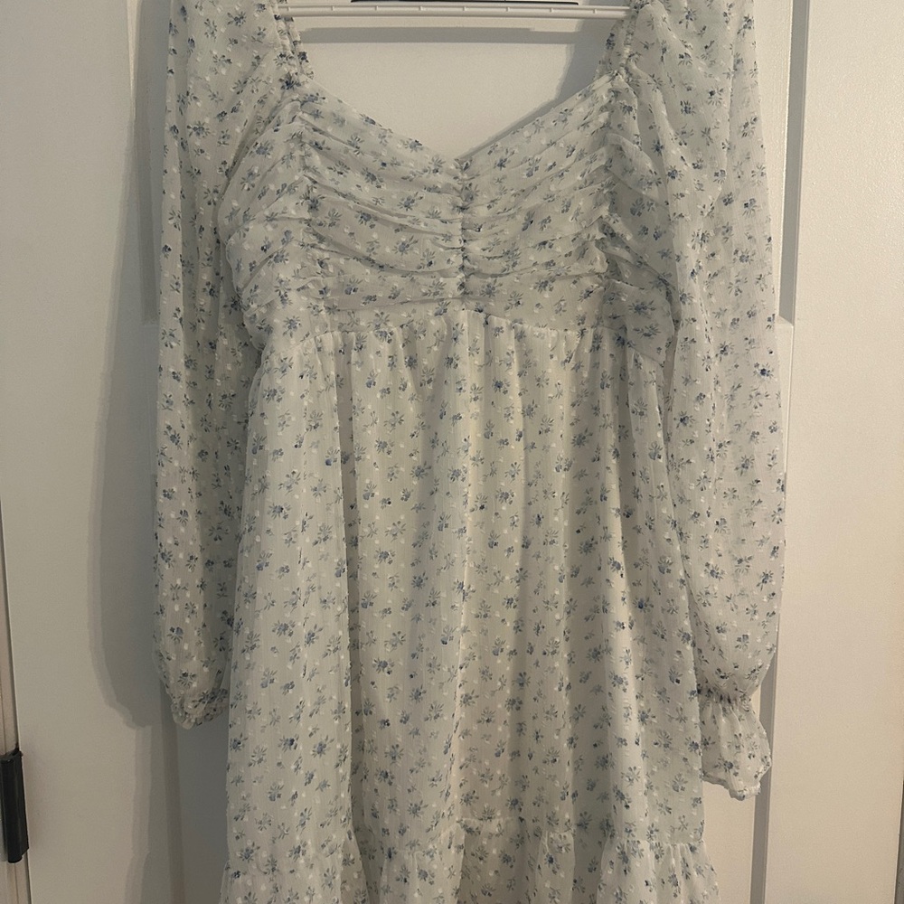 Hollister White and Blue Floral Smocked Dress